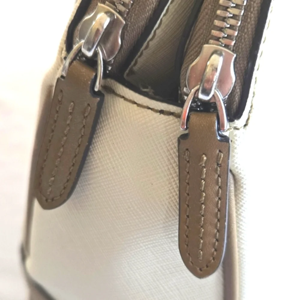 New! Tumi Verona Double Zip Satchel Villa Bag Purse SAND COATED Twill - Picture 3 of 14